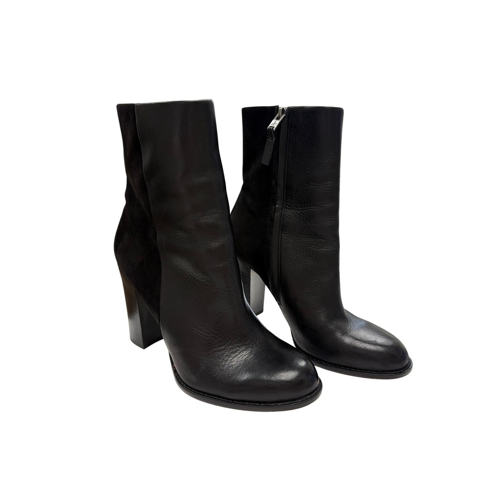 Sam Edelman Reyes Black Leather Suede Mixed Media Block Heel Ankle Boot Size 7.5